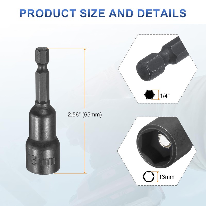 sourcing map 2pcs Magnetic Nut Driver 13mm Hex Drive Socket