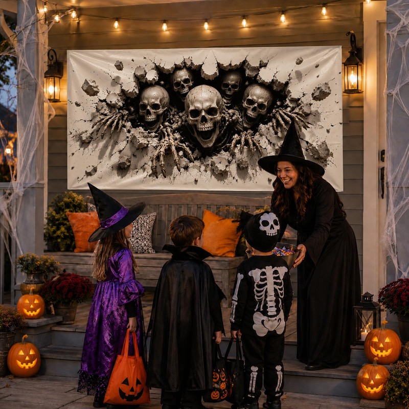 Halloween Decorations Outdoor, Plastic Backdrop 65" x 32.7", Skull Halloween