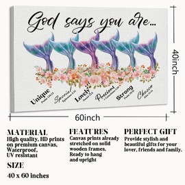 God Says You Are Wall Art, Mermaid Bathroom Décor, Mermaid Room Decor For Girls, Mermaid Wall Art, Mermaid Room Décor, Christian Wall Art, Scripture Wall Art, Mermaid Wall Decor 24x16