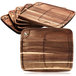 Uiifan Steak Plates with Juice Channel Wooden Steak Board Set Steak Plates Acacia Wood Cutting Board Wood Serving Board for Home Graduation Gift Serving Eating Meat Dishes Snack Dessert