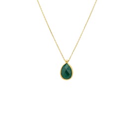 LATELITA Petite Pendant Necklace 18ct Gold Plated Sterling Silver Natural Gemstone Pear Green Onyx Green Gold Perfect Partywear May