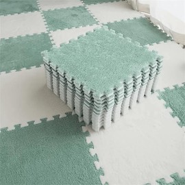20 Pcs Puzzle Mats for Baby Soft Fluffy Fur Foam Tiles Interlocking Foam Floor Tile For Kids Environment Friendly Toddlers Playmats 30*30*0.6cm for Living Room Nurseries Kids Play Area (Green & White)