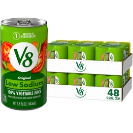 V8 Low Sodium Original 100% Vegetable Juice, Vegetable Blend with Tomato Juice, 5.5 Fl Oz - 8 Count (Pack of 6)