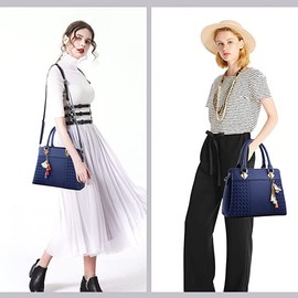 Dayfine Handbags for Women Top Handle Purse Faux Leather Satchel Bags Stylish Tote Bags Shoulder Crossbody Bag Ladies Handbag-Blue