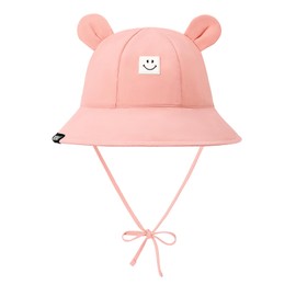Durio SmileyWorld Toddler Bucket Hat with Bear Ear, UPF 50+ Sun Protection Baby Beach Hat, Wide Brim Smile Face Toddler Sun Hats Girls 2T-4T, Toddlers Summer Hat 0 Pink 2-4 T