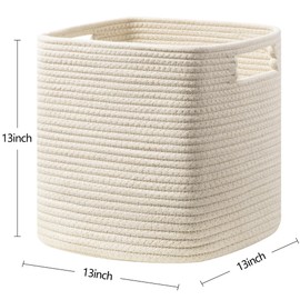 UBBCARE Set of 3 Cotton Rope Basket 13 X 13 X 13 Inches, Woven Storage Baskets for Shelves, Organizing with Handles, Cube Storage Bins for Storage Books, Magazines, Beige