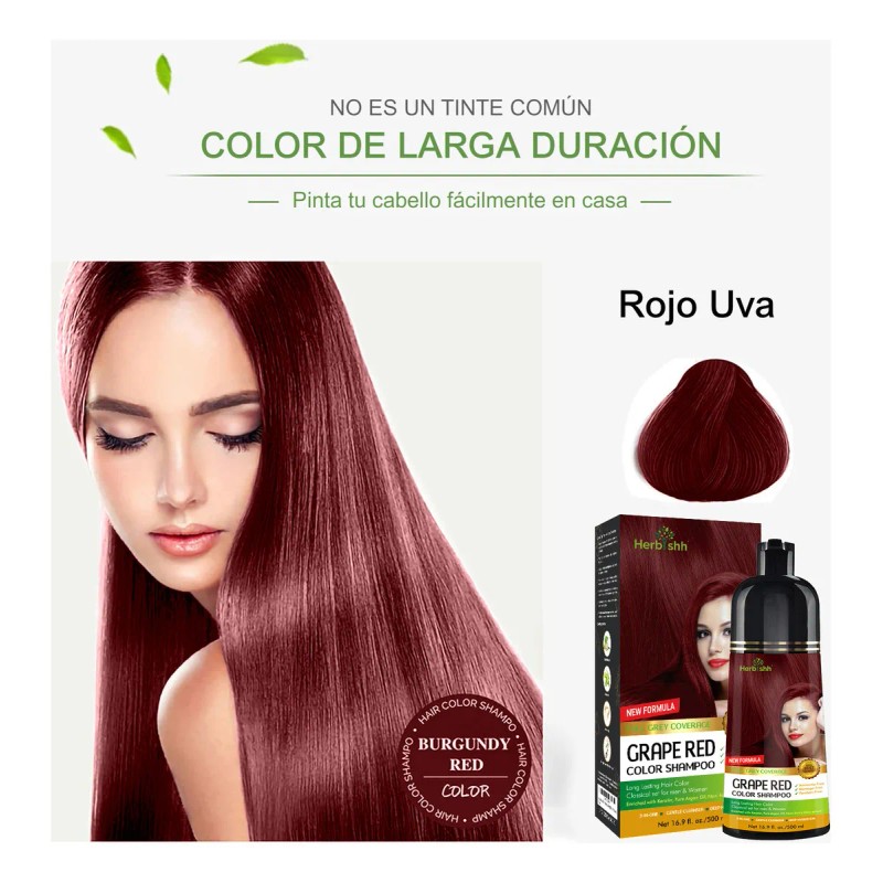 Shampoo Tinte Cubre Canas Rojo Uva Herbishh 500ml