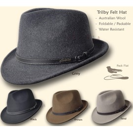 Oztrala Trilby Felt Hat Australian Wool Leather Band Fedora Fur Men/Women Bucket HW03 Trilby (Brown, S)