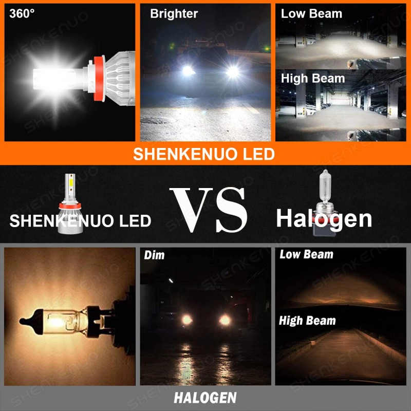 SHENKENUO 9005 + H11 LED Headlight Combo High Low Beam
