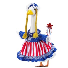 EKOREST 4th of July Porch Goose Outfits for 23 Inch Lawn Statue, Patriotic Costume for Plastic/Cement Statue, Duck Sculpture Clothes for Anniversary Garden Decoration