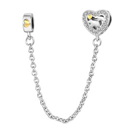 SBI Jewelry Women Girls Safety Chain Charm for Bracelets Heart Mama Bear Love Silver Bead Gifts for Mom Wife Sister Friends Cousin Niece Daughter Anniversary Birthday