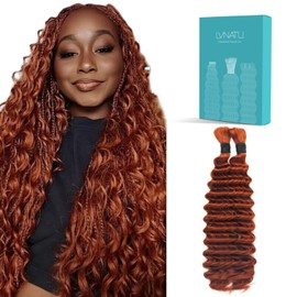 Lvnatu Ginger Boho Human Braiding Hair Color 350 For Bohemian Knotless Braids Deep Wave Bulk No Weft 2 Bundles 100g 22 Inch - Easy to Install for Salon/Home/Beginners