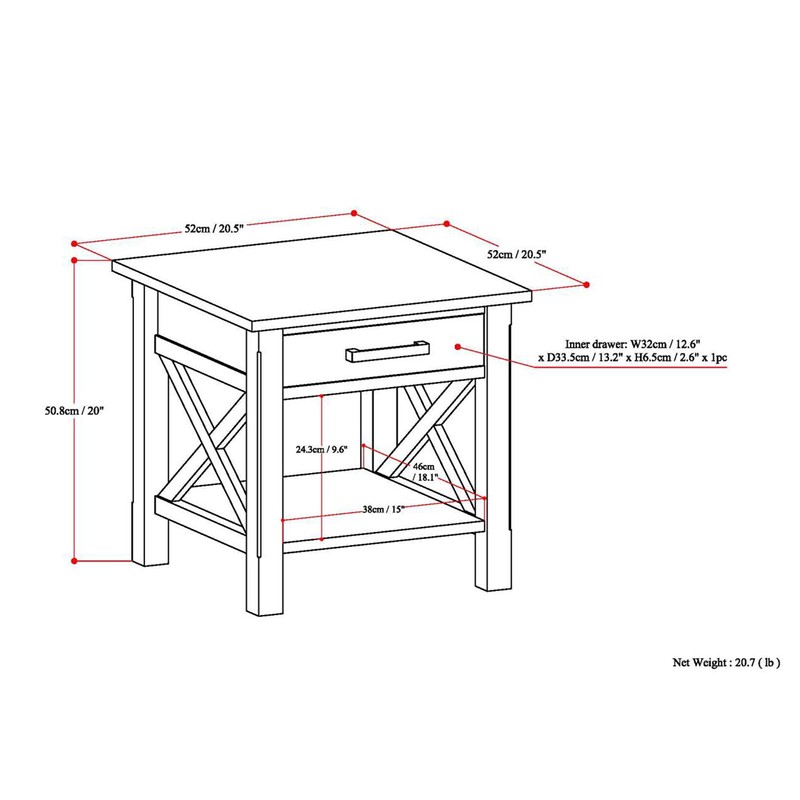 SIMPLIHOME Kitchener SOLID WOOD 21 inch Wide Square Contemporary End