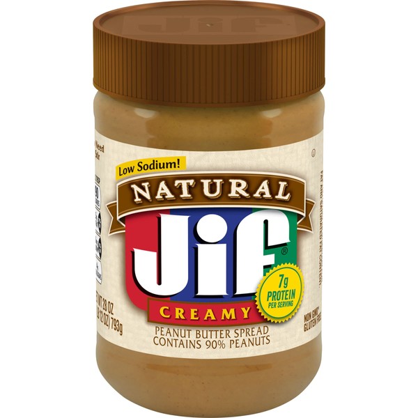 Jif Natural Creamy Peanut Butter Spread, 28 Ounces (Pack of 10), Contains 90% Peanuts