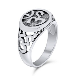 Open Knotwork Aum Om Spiritual Religious Yoga 925 Sterling Silver Oxidized Two Tone Ring
