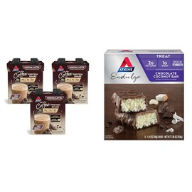 Atkins Mocha Latte Iced Coffee Protein Shake with 15g Protein, 4g Net Carb, 1g Sugar and Atkins Endulge Chocolate Coconut Bar, Dessert Favorite with 5 Count