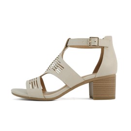 Soda “Norway” ~ Women Open Toe Closed Back Counter Cutout Upper Low Block Heel Sandal with Adjustable Ankle Strap (Nude Pu, 8)