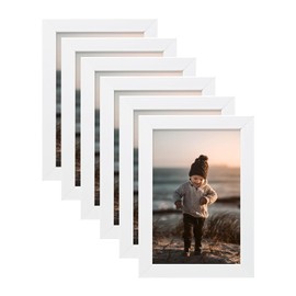KINLINK 4x6 Picture Frames White, Photo Frames with Real Glass for Table Top and Wall Mounting, Composite Wood Picture Frames for Horizontal or Vertical Display, Set of 6