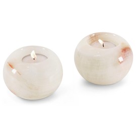 Marble Tealight Candle Holder 3.5 Inch White Onyx Stone Votive Candle Holders for Table Centerpiece & Earthy Room Decor Aesthetic - Decorative Candles Holders for Wedding Party Decorations