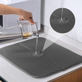 YILANJIN 2PCS Drying Mat, Microfibre Dish Drying Mat, Non-Slip Heat Insulation, Super Absorbent Draining Board Mat, Quick Dry Dish Drainer Mat for Kitchen, Bar, Counter, Plate &Cup 40 x 45 CM (Grey)