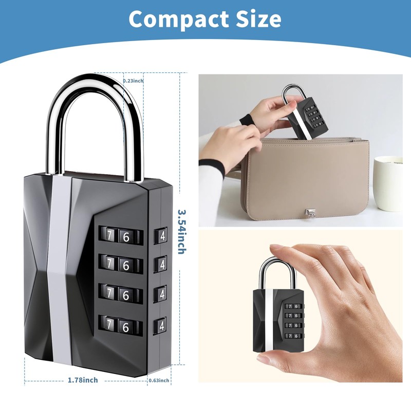 Combination Lock 4 Digit, Resettable, Waterproof Metal, School/Gym Locker Lock,