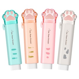 RosewineC 4 Pcs Cat Paw Shaped Retractable Erasers, 4 Color Cute Rubber for Kids, Push-Pull Cute Cat Paw Rubber Eraser for Students Writing Office School Supplies
