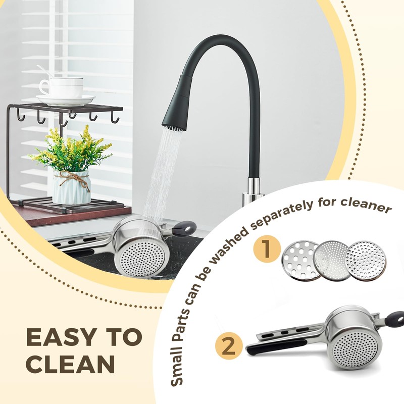 Potato Ricer, Stainless Steel, Potato Press with 3 Interchangeable Discs
