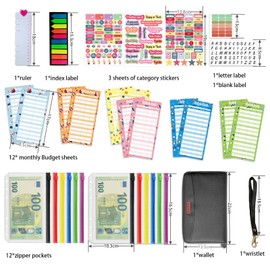 32 Pieces Budget Planner Set, A6 Budget Zipper Wallet and 12 PVC Envelopes, 12 Budget Sheets, Labels, Help Budget Save and Plan Effectively