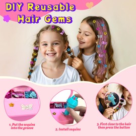 AOSITE Hair Gems Jewels Bedazzler for Girls, Hair Stapler Glitter Patch with No Refills, Reusable Hair Stamper Styling Tool for Young Girl, Hair Design Art Crafts Gift Toy for Ages 6-12 Girls