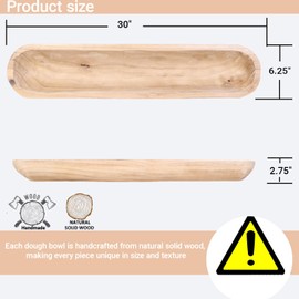 Athaliah Wooden Dough Bowl, Hand Carved Rustic Long Wood Dough Bowls for Decor, Vintage Large Wooden Bread Bowl for Table Centerpiece Dining Room Home Kitchen Decor Candles (40 Inch-Brown)
