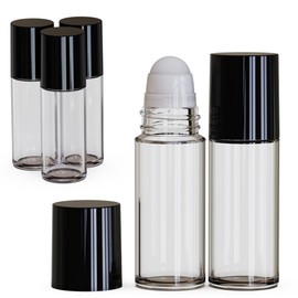 Jagolain 5Packs Glass Clear Roller Bottles 30ml/1 Oz Refillable Essential Oil Perfume Roll on Bottles Empty With Black Cap