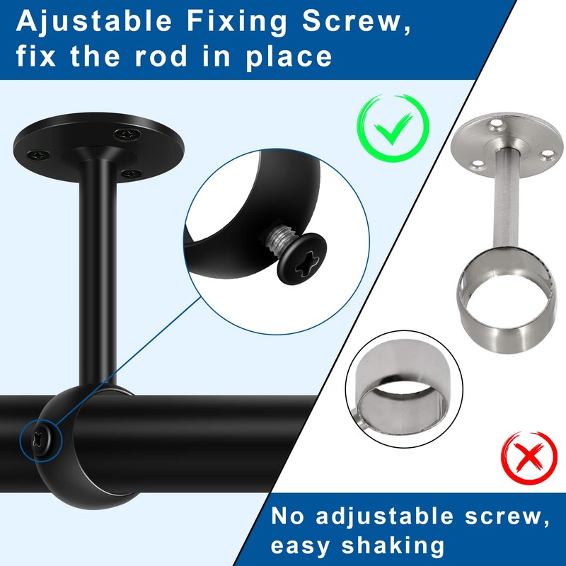 Ceiling Curtain Rod Brackets, Heavy Duty Curtain Rod Holder Black
