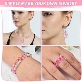 500PCS Crystal Glass Bead,Round Crystal Beads,4mm Faceted Glass Beads,Colorful Craft Beads for Jewelry Making,Bracelets,Necklaces,DIY Projects,Multicolored Assorted Beads,Faux Pearls,Crafting (Pink)