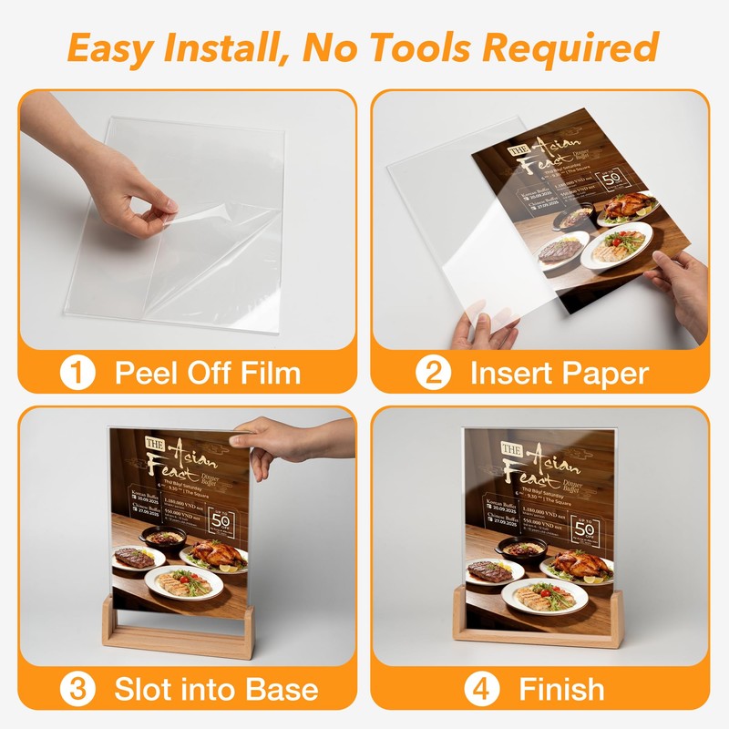Acrylic Sign Holder 8.5 x 11 with Wood Base 3