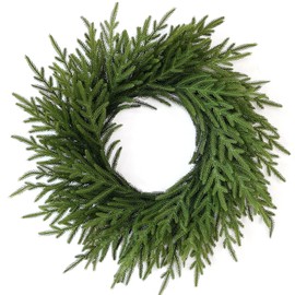 24" Norfolk Pine Wreath for Front Door, Artificial Christmas Wreath Faux Pine Green Wreath for Wall Windows Mantle Outdoor Outside Christmas Decoration