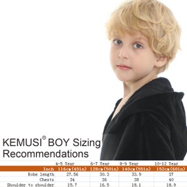 Hooded Herringbone Black Boys Fleece Comfy Robe, Long and Soft Kids Bathrobe(8-9 Year)