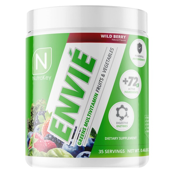 NutraKey Envie Multivitamin Powder, Keto MultiVitamin for Men and Women, Fruits, Greens, Antioxidants, Digestive Enzymes, Amino Acids, Vitamin B Organic Powder (Wild Berry, 210g)