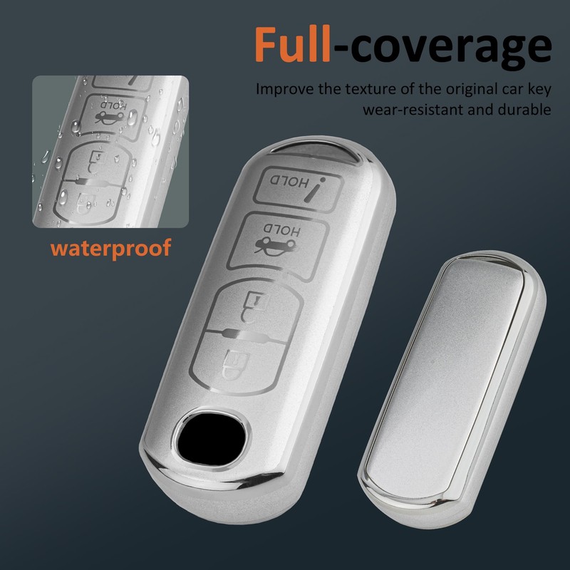 Funda de llavero de plata pulida con llavero resistente para