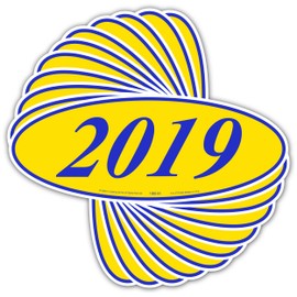Oval Year Model Car Decals (2012–2026) – Bold Windshield Stickers – Multiple Colors – Waterproof, Easy to Apply and Remove- Made in The USA (Blue & Yellow, 2019)