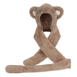 Kids Hat Gloves Scarf 3 In 1 Set Winter Plush Cartoon Panda Hoodie Gloves Pocket Warm Earflap Full Hood Hats Long Scarf Shawl Wraps Mittens for Girls Boys, Great Christmas Birthday Gift (Brown)