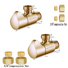 Angle Stop Valve 1/2" Nominal (5/8'' OD) Comp x 3/8'' OD Comp 1/4 Turn Chrome Brass Angle Valve Water Shut Off Valve Faucet Valve (2 Pack)