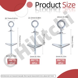 Hilitchi 18Pcs 3 Sizes O-Shaped Toggle Bolts and Wing Nut Kit M4 M5 M6 Eye Bolt Toggle Anchors Set Butterfly Toggle Anchors Toggle Bolts Heavy Duty Butterfly Anchors for Hanging Lamps Heavy Items