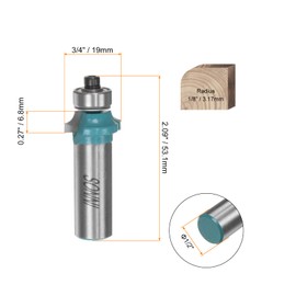 HARFINGTON Roundover Router Bit 1/2 Shank 1/8" Radius Carbide Tipped Edge Rounding Over Bit with Bearing Guide, Woodworking Milling Tool, Cyan