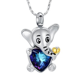 Imrsanl Elephant Urn Necklace Cremation Jewelry for Ashes Stainless Steel Heart Crystal Memorial Pendant Human Pet Ash Holder Keepsake Gift for Women Men (Blue)