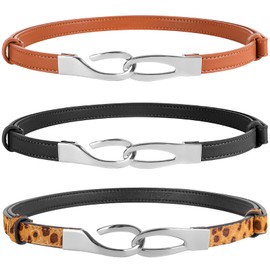 NPET Leather Skinny Women Belt for Jeans Dresses Pants Fashion Waist Belt for Dresses up to 37 Inches with Gold Buckle 2 Pack, 01-bbh, Waist size below 37"