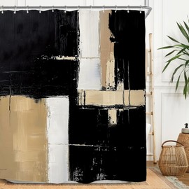 Miyotaa - Juego de cortinas de ducha abstractas de color negro tostado moderno, 60 x 71 pulgadas de alto, pintura contemporánea, minimalista, arte de pinceladas, impermeable, con 12 ganchos