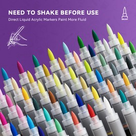 Genuisart 80 Colors Acrylic Marker With Brush Tip Automatic Ink Control, Water Based Ink Paint Markers For Rock Painting, Canvas, Wood, Ceramic, Glass, Stone, Fabric, DIY Crafts Textile & Art Supplies