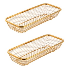 BYEGOU Gold Kitchen Drawer Organizer, Stackable Mesh Storage Baskets, Stainless Steel Silverware Organizer for Holding Knife Fork Spoon, 12.5"x5"x2.5", Pack of 2