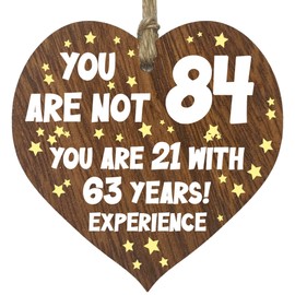 84th Birthday Gift For Women Men Wooden Heart Plaque, Dark Wood Sign Keepsake, Happy Birthday Mum, Grandma, Dad, Husband, Wife, Uncle, Mum Gifts From Son, Nan, Grandad Birthday Present