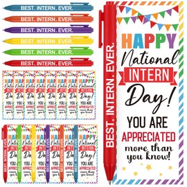 Sayglossy 24 Set National Intern Day Gifts Bulk Inspirational Ballpoint Pens Happy National Intern Day Appreciation Gift Ballpoint Pens with Fancy Cards for Internship Staff Employee Coworker